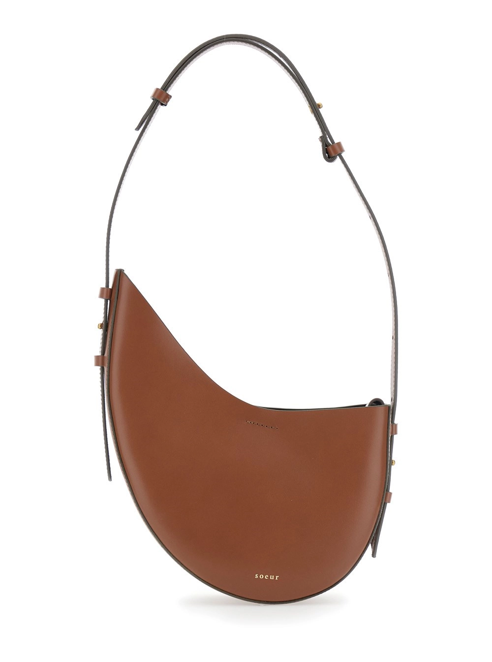 Asymmetrische Umhängetasche "Wino" für Damen aus Leder in Braun mit laminiertem Logo