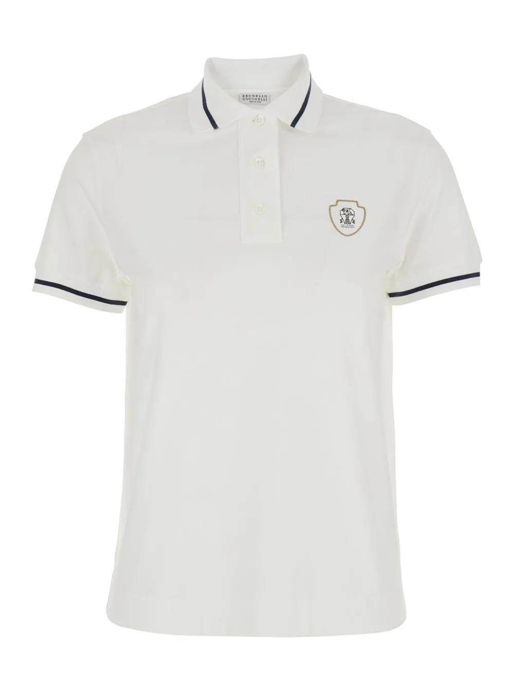 Weißes Polohemd mit Logodruck auf der Vorderseite aus Baumwolljersey Damen