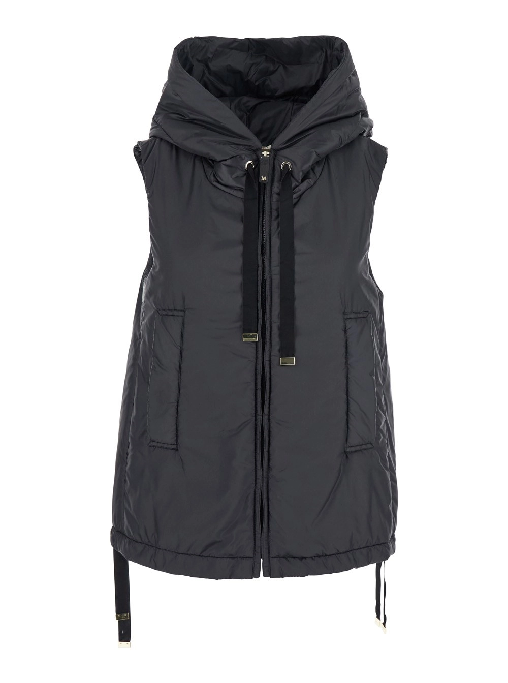 Ärmellose Weste "Greengo" für Damen aus technischem Stoff in Schwarz mit Kapuze mit Kordelzug