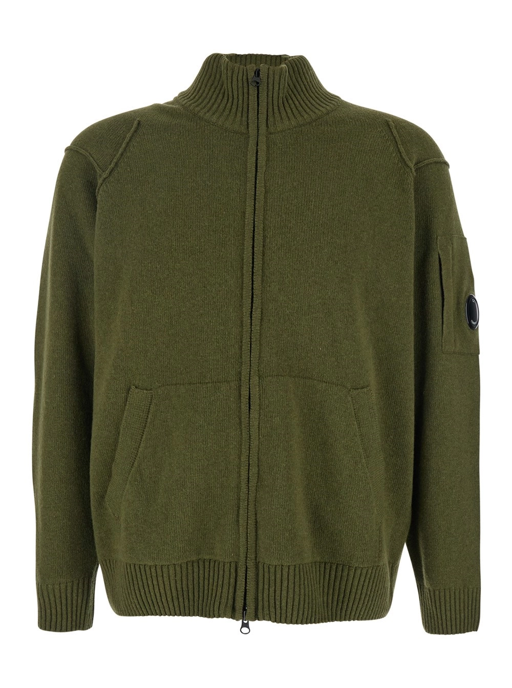 Grüne Jacke mit Stehkragen und Logoplakette am Ärmel aus Wollmischung Herren