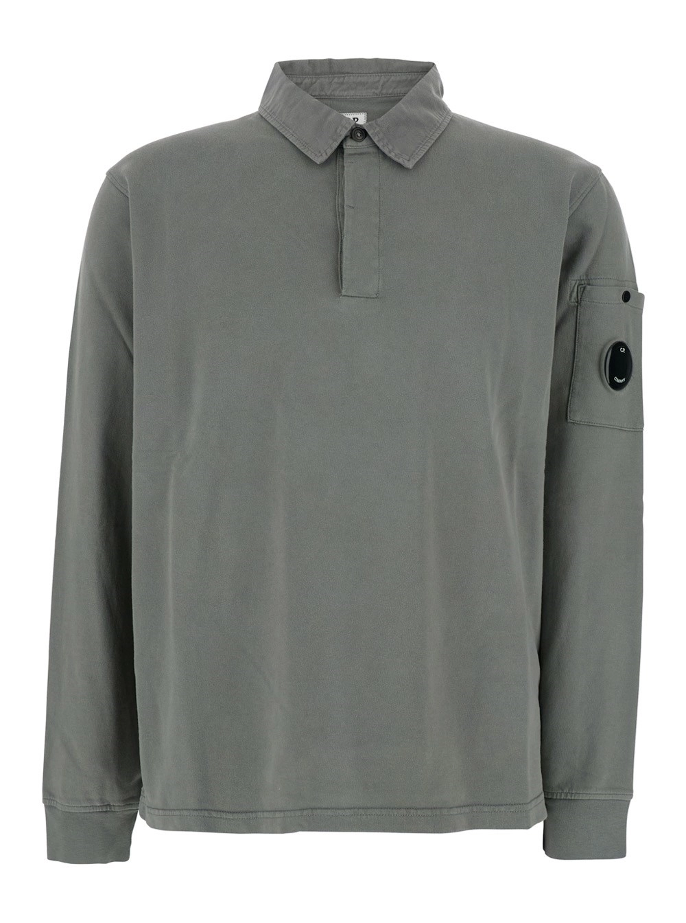 Graues Sweatshirt mit Kragen im Polohemdstil und Logoplakette am Ärmel aus Baumwolle Herren