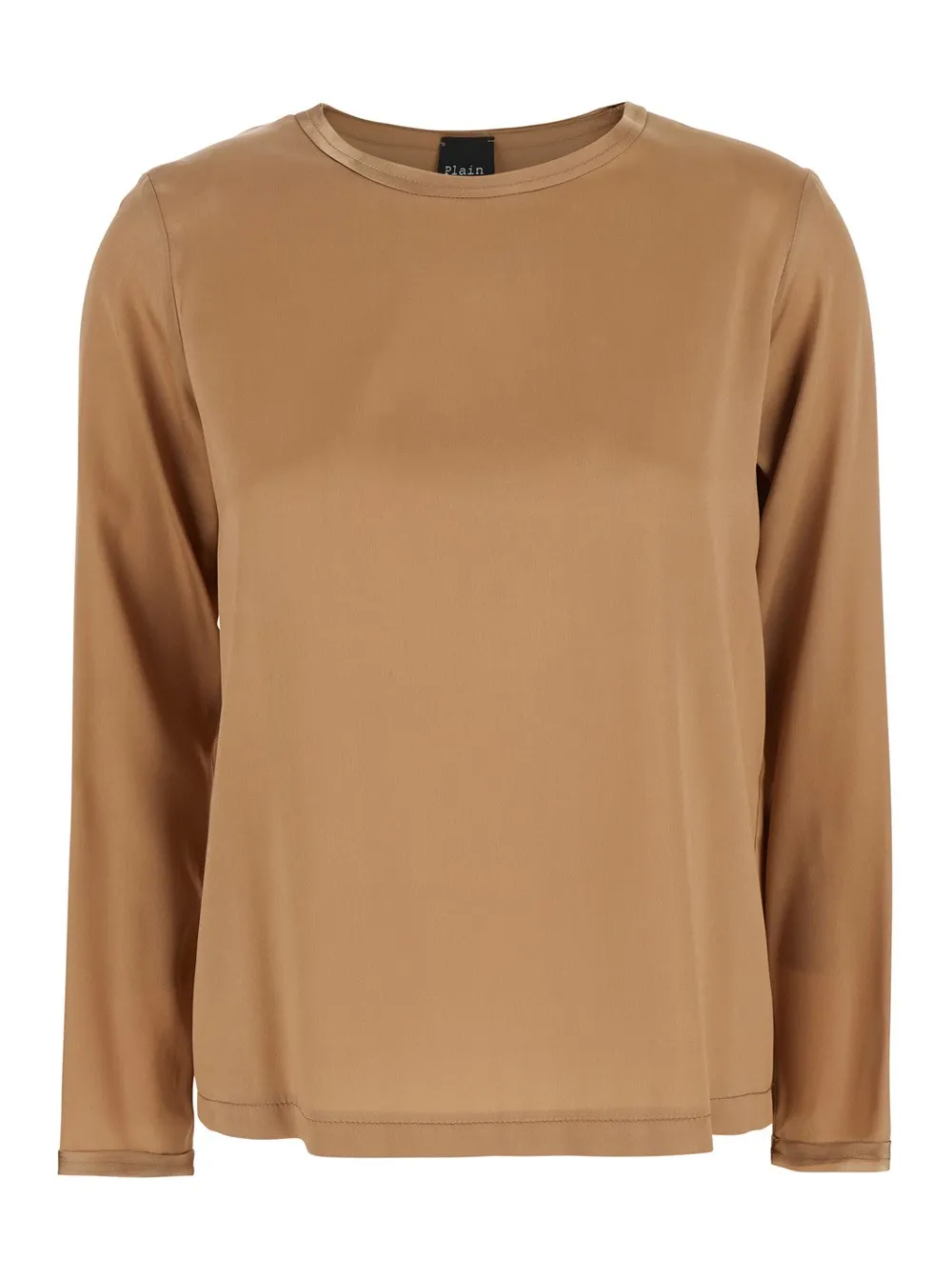 Beige Langärmelige Bluse aus Seide Damen