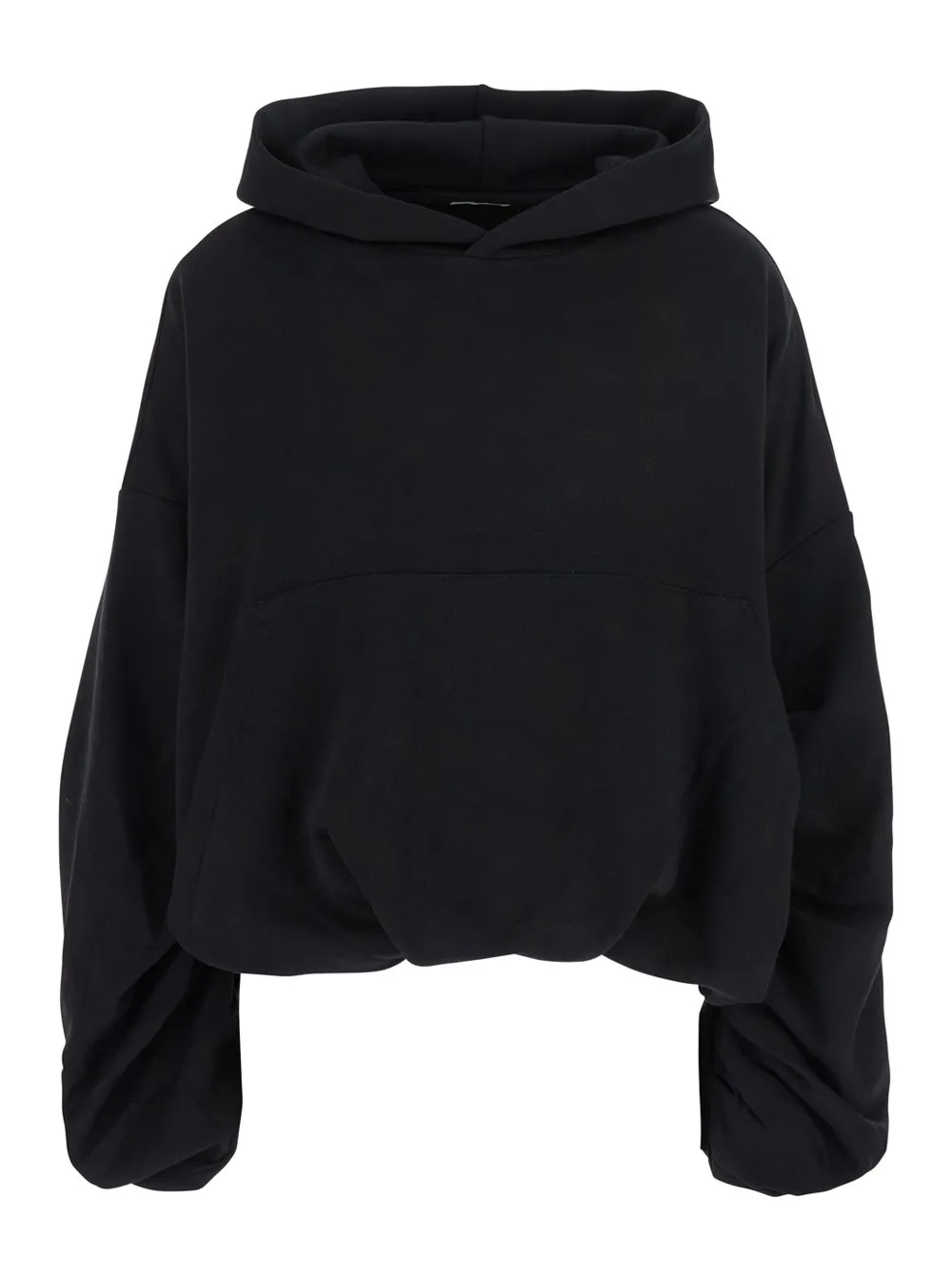 Schwarzer Kapuzenpullover mit Puffärmeln aus Baumwolle Damen