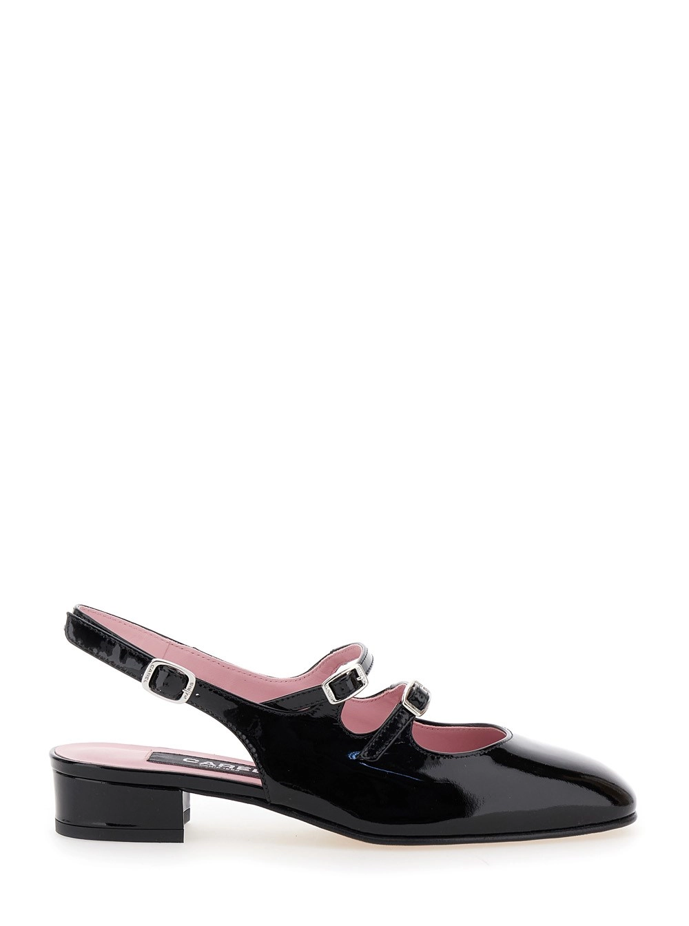 Schwarze Slingback-Pumps "Peche" mit Schnallenriemenverschluss aus Lackleder Damen