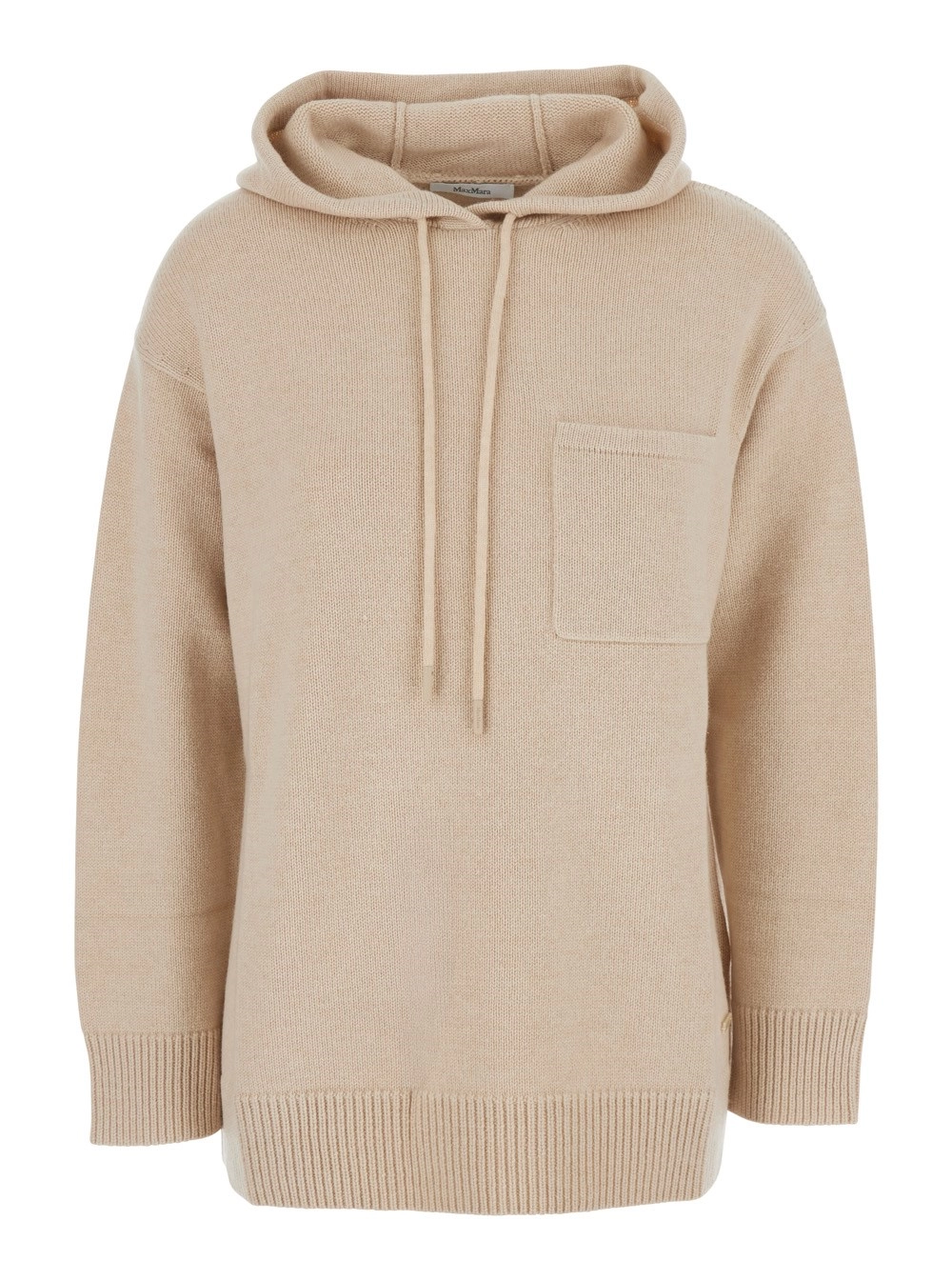 Beigefarbener Pullover "Liana" mit Kapuze mit Kordelzug und überschnittenen Schultern aus Kaschmir Damen