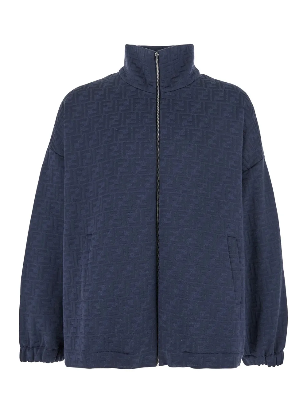 Blaues Sweatshirt mit Stehkragen und All-Over geprägtem FF-Motiv aus Baumwollmischung Herren