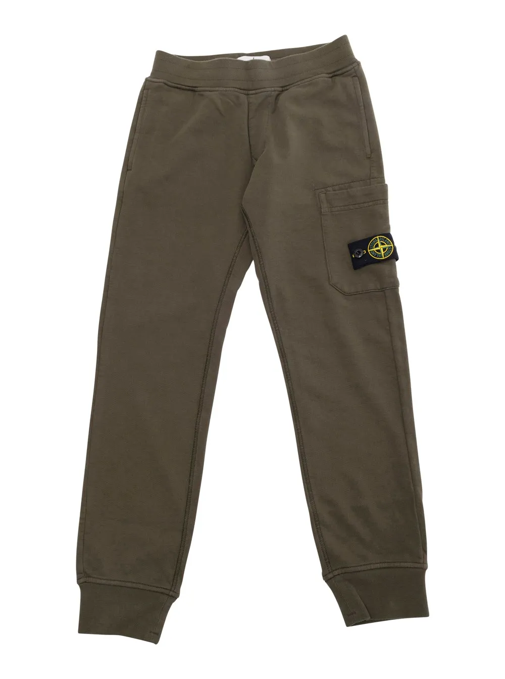 Grüne Hose mit Elastikbund und Logoaufnäher vorne aus Baumwolle Jungen