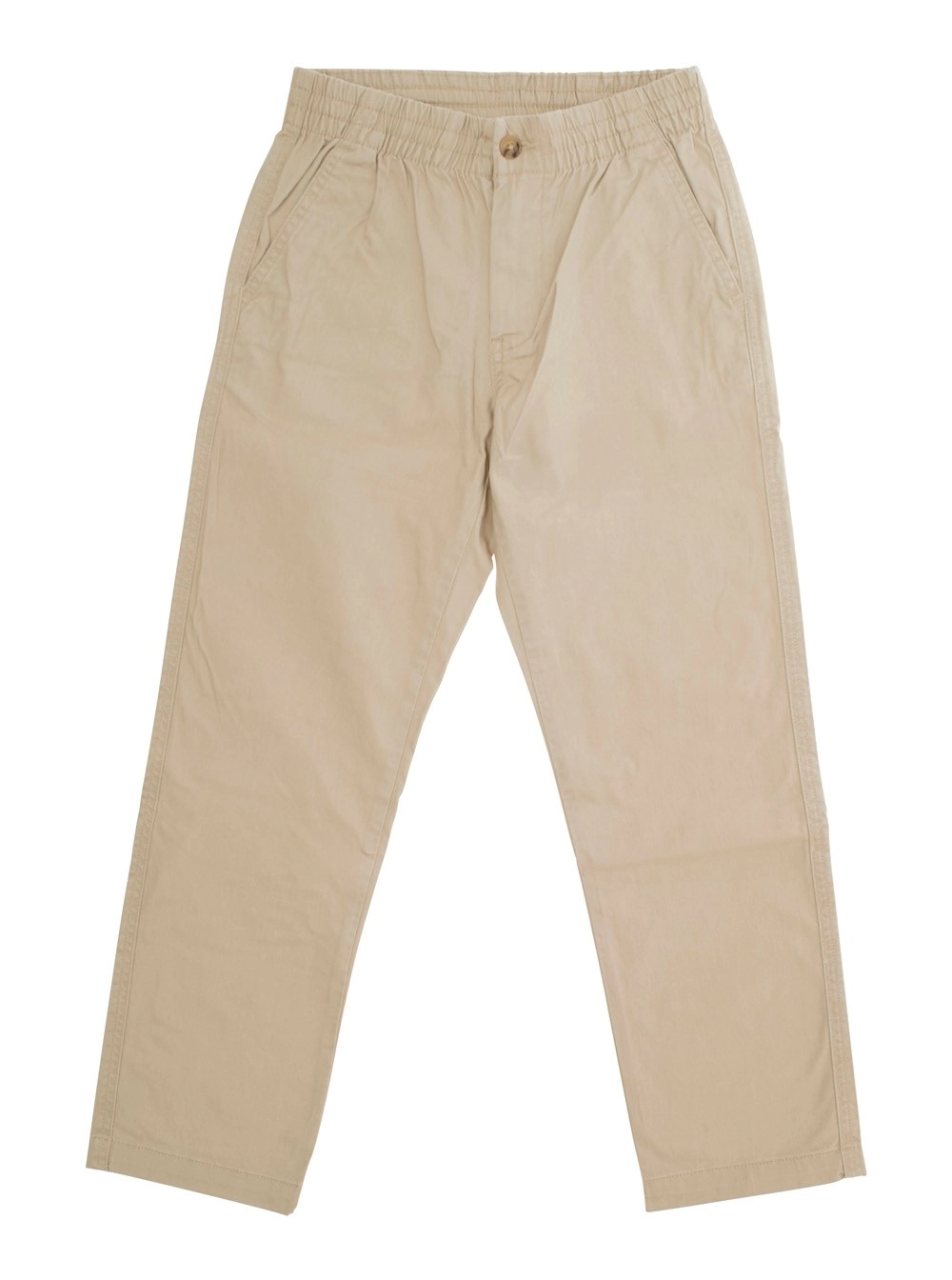 Beigefarbene Hose mit Elastikbund und Logo auf der Rückseite aus Baumwolle Baby
