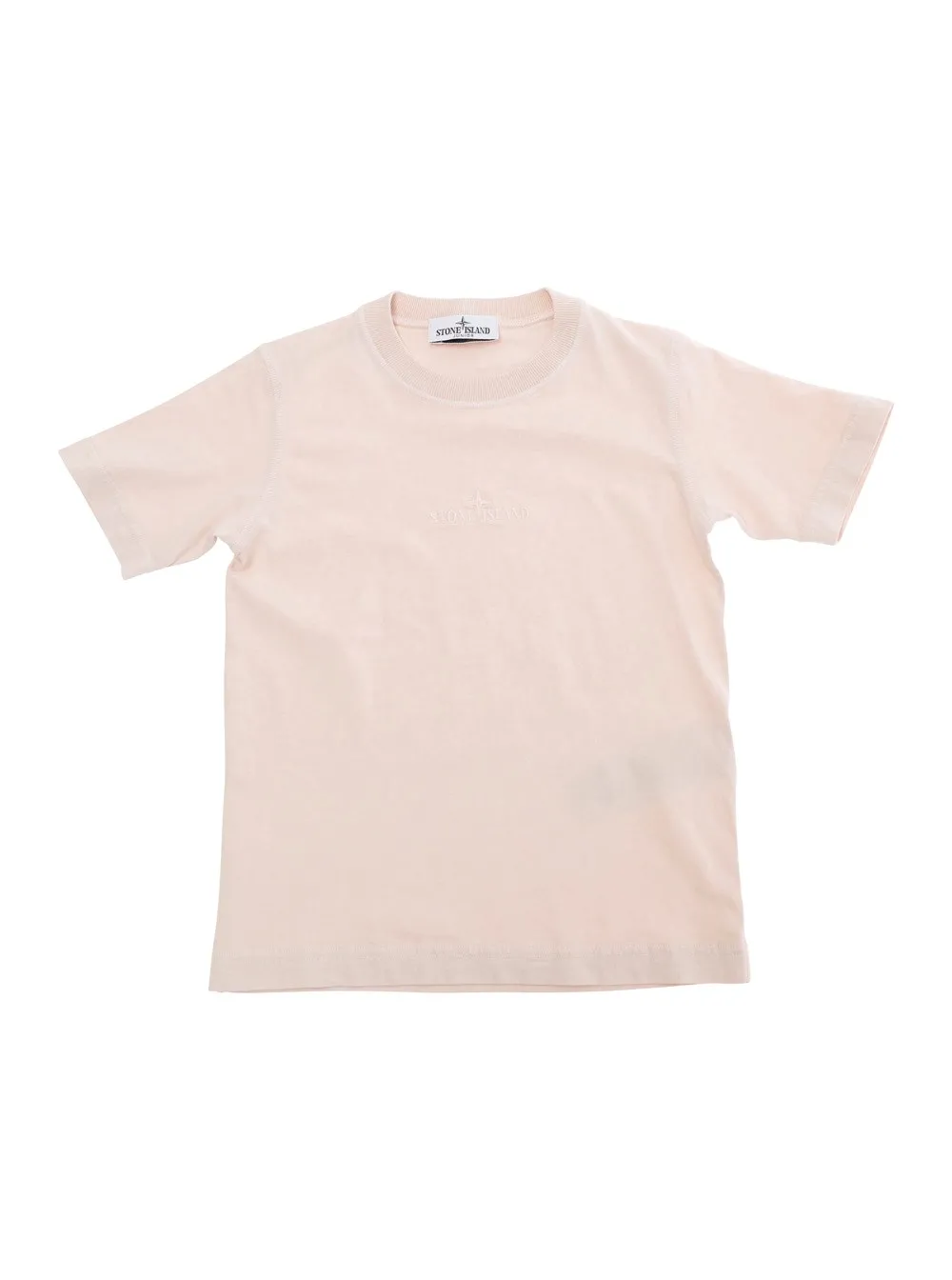 Rosa T-Shirt mit Rundhalsausschnitt und Logostickerei auf der Vorderseite aus Baumwolle Jungen