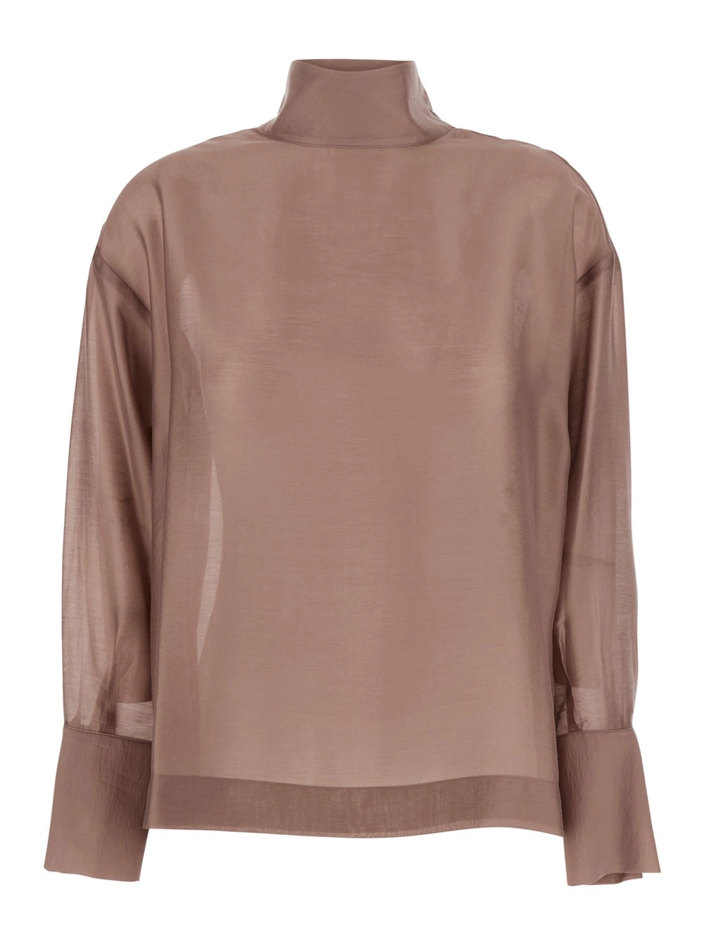 Beigefarbener Rollkragenpullover mit Knopfmanschetten aus technischem Stoff Damen