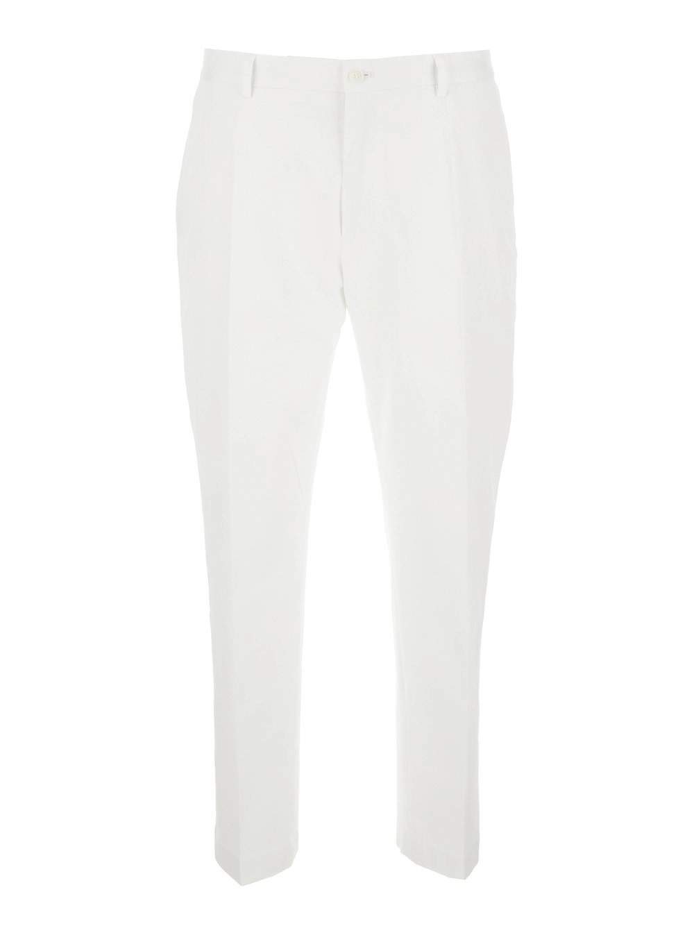 Weiße Hose mit elastischem Bund hinten und einer Leistentasche hinten aus Baumwolle Herren