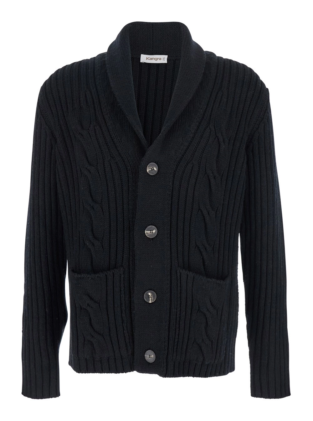 Schwarzer interwoven Strick-Cardigan mit Schalkragen aus Kaschmir Herren