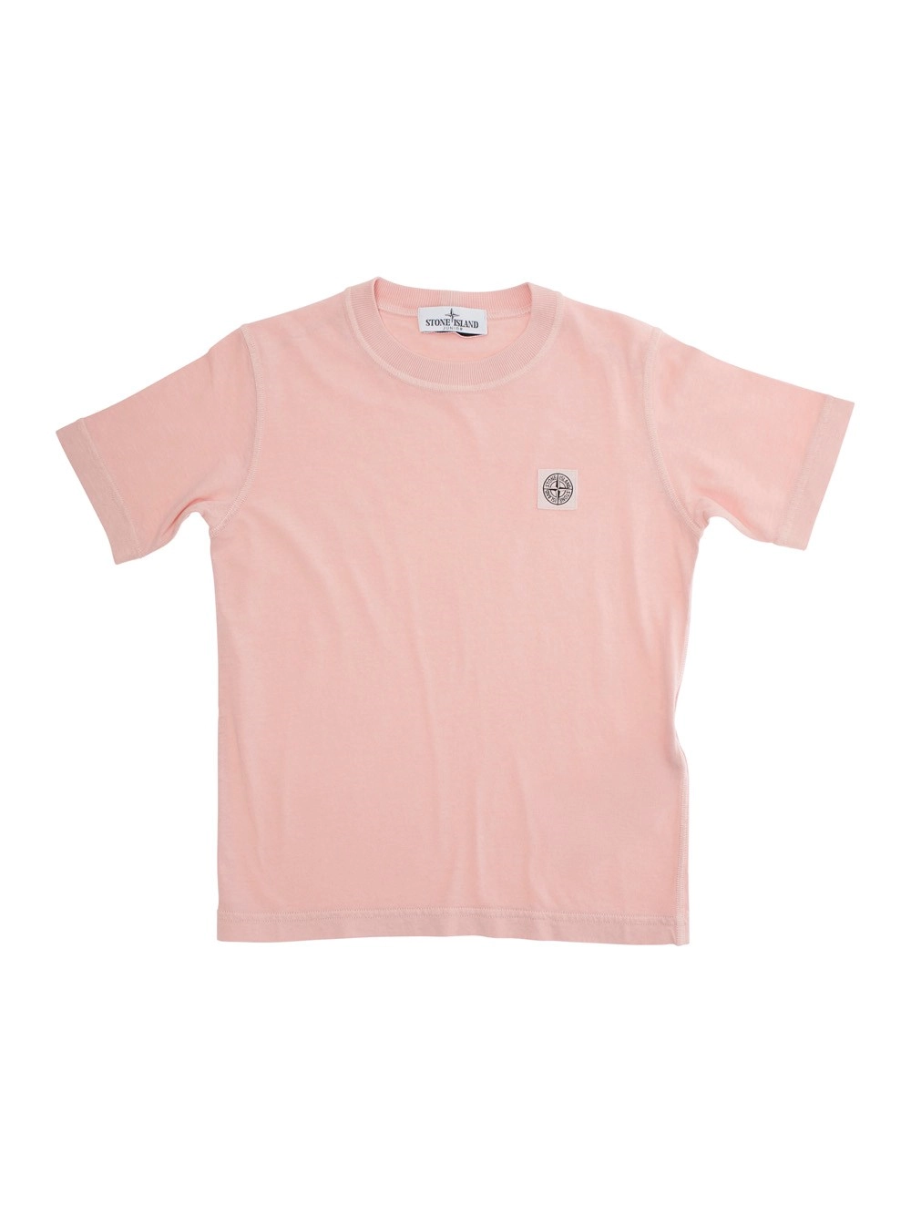 Rosa T-Shirt mit Rundhalsausschnitt und Logoaufnäher vorne aus Baumwolle Jungen