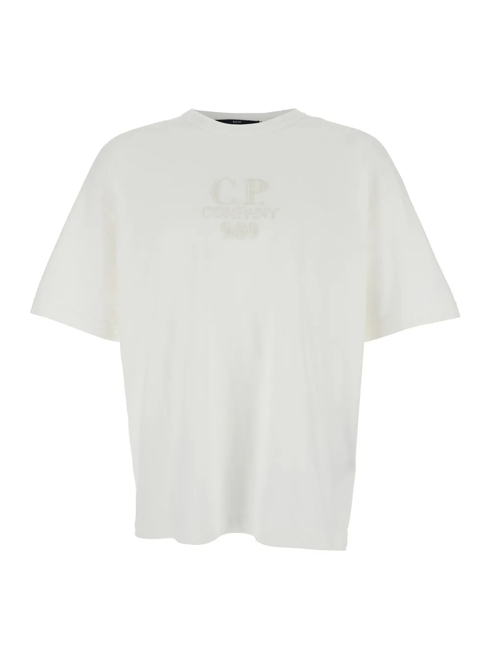 Weißes T-Shirt mit Ton-in-Ton-Logostickerei auf der Vorderseite aus Baumwolle Herren