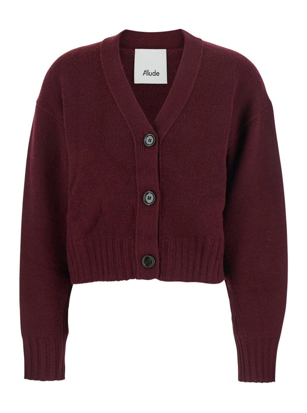 Bordeaux V-Ausschnitt Cardigan mit Knopfverschluss aus Wolle Damen