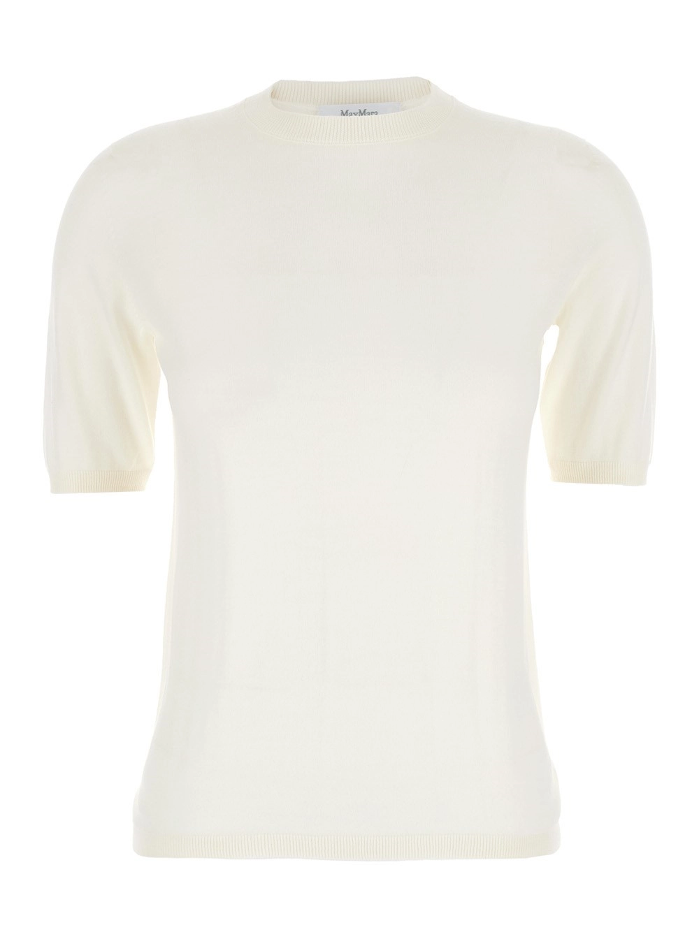 Weißer Pullover "Gerico" mit Rundhalsausschnitt und kurzen Ärmeln aus Wolle Damen