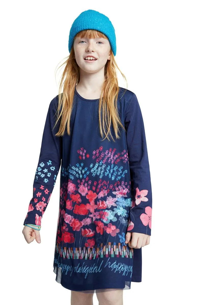 Kleid "Florecillas" in 3-D-Optik mit Pailletten und Tüllüberrock