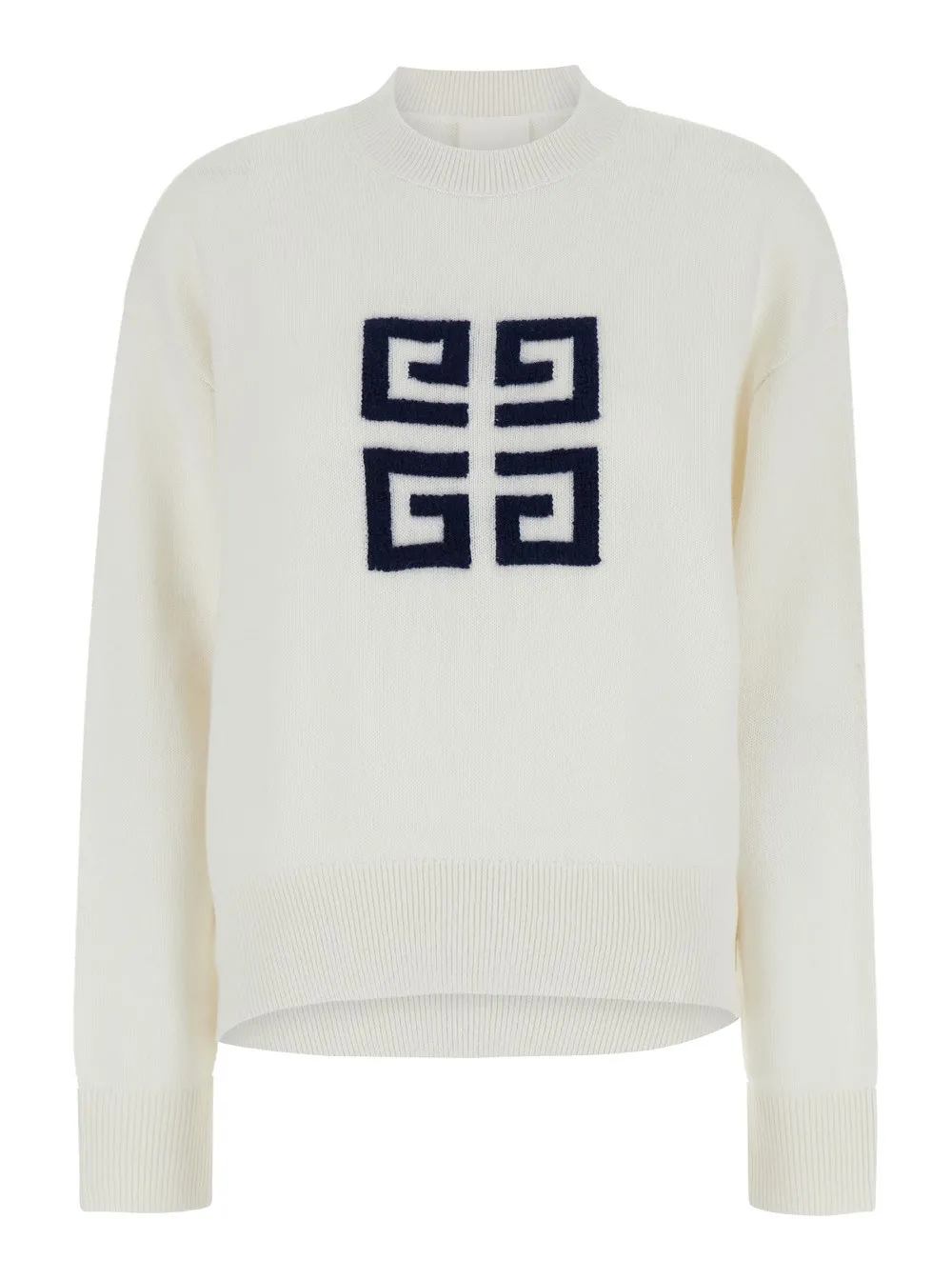 Weißer Pullover mit Rundhalsausschnitt und 4G-Logo vorne aus Kaschmir Damen