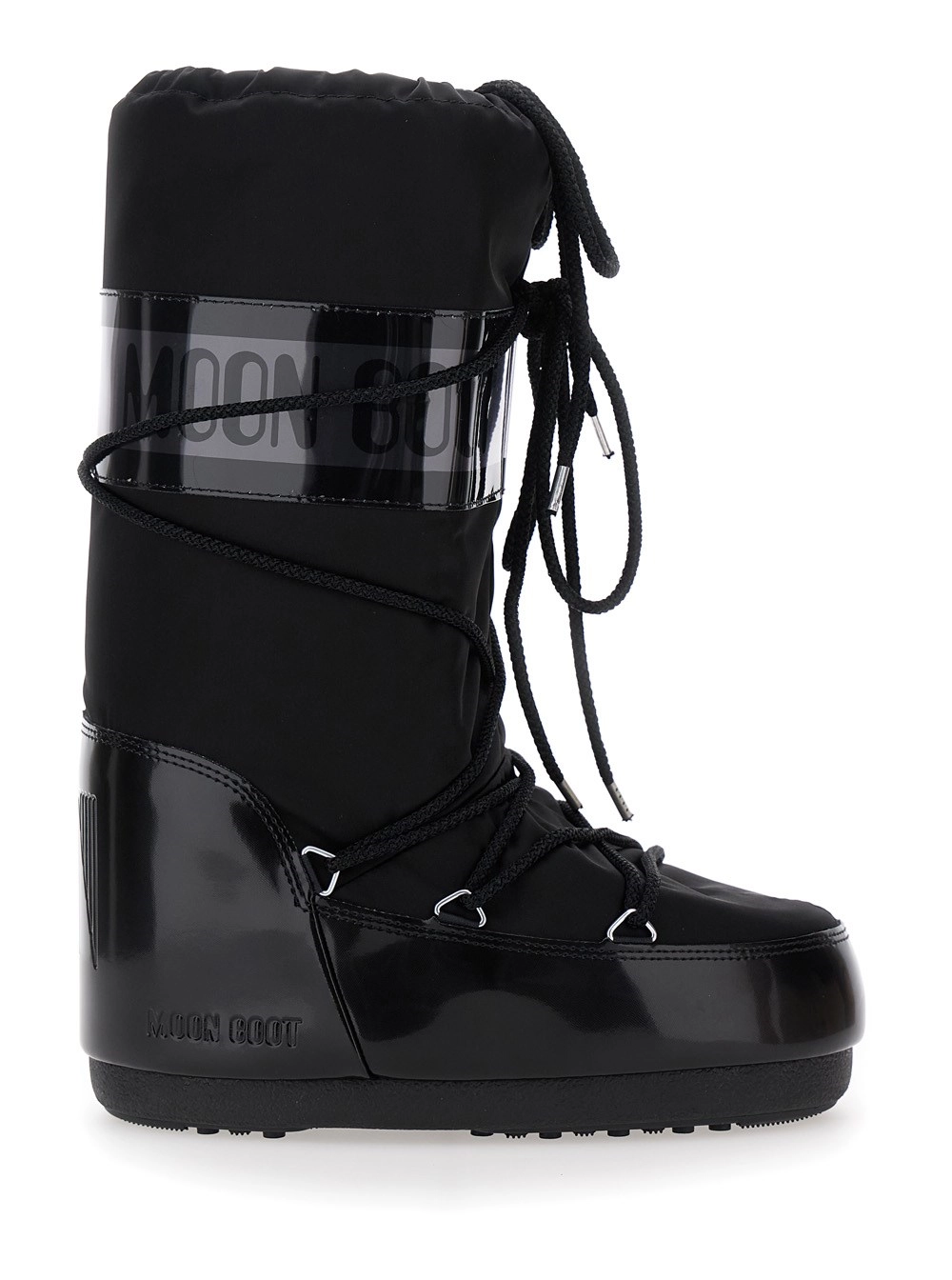 Schwarze Schneestiefel "Icon" mit Maxi-Logodruck an der Seite aus technischem Stoff Damen