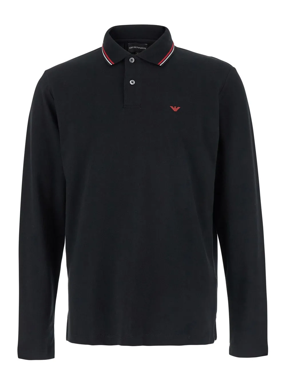 Schwarzes Langarm-Polohemd mit Logo-Stickerei aus Stretch-Baumwolle Herren