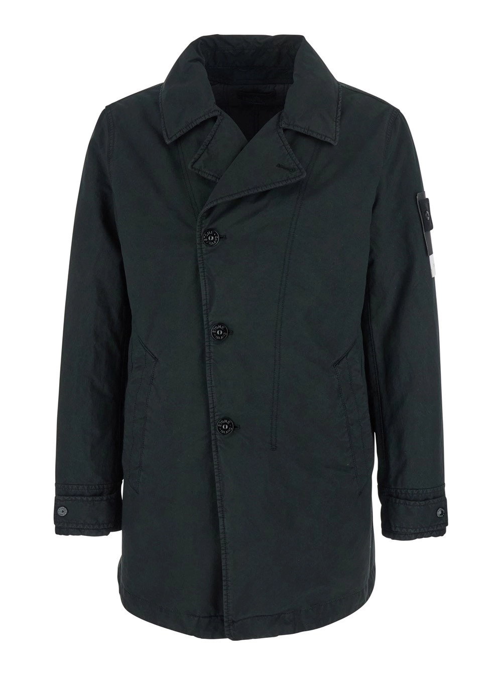 Schwarze Jacke mit gekerbtem Revers aus technischem Stoff Herren