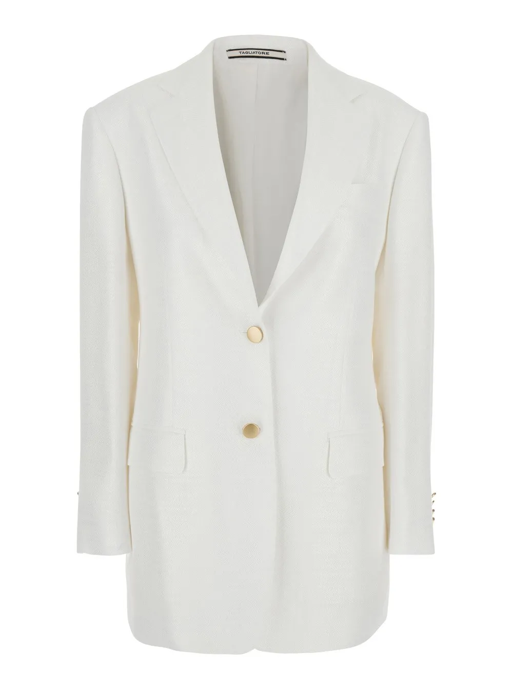 Weiße Jacke mit spitzem Revers und Vordertaschen aus Viskosemischung Damen