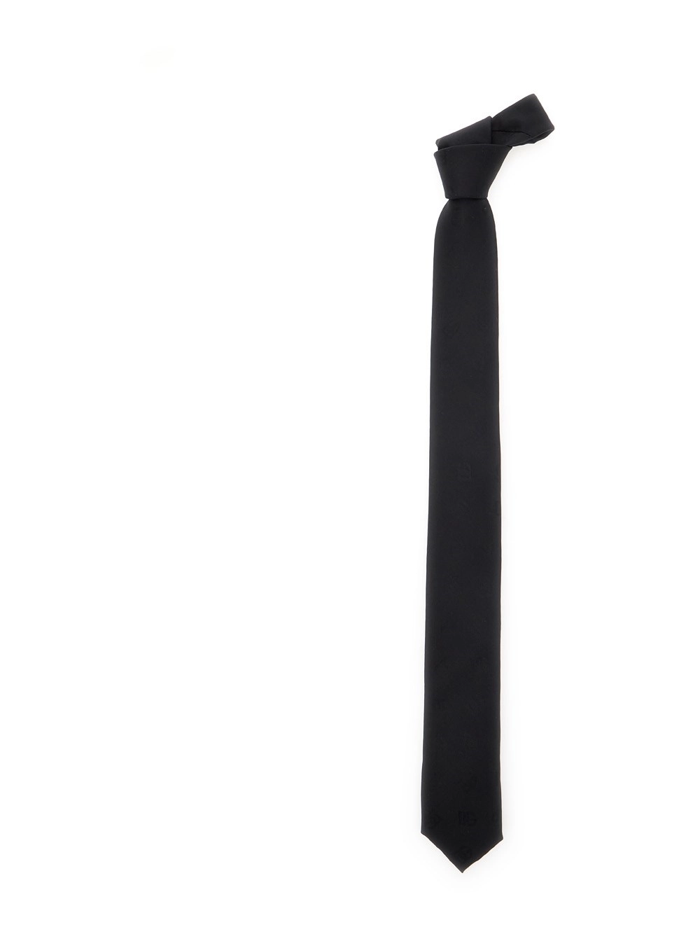 Schwarze Krawatte mit Krawattenverschluss hinten und All-Over-Logostickerei aus Seide Herren