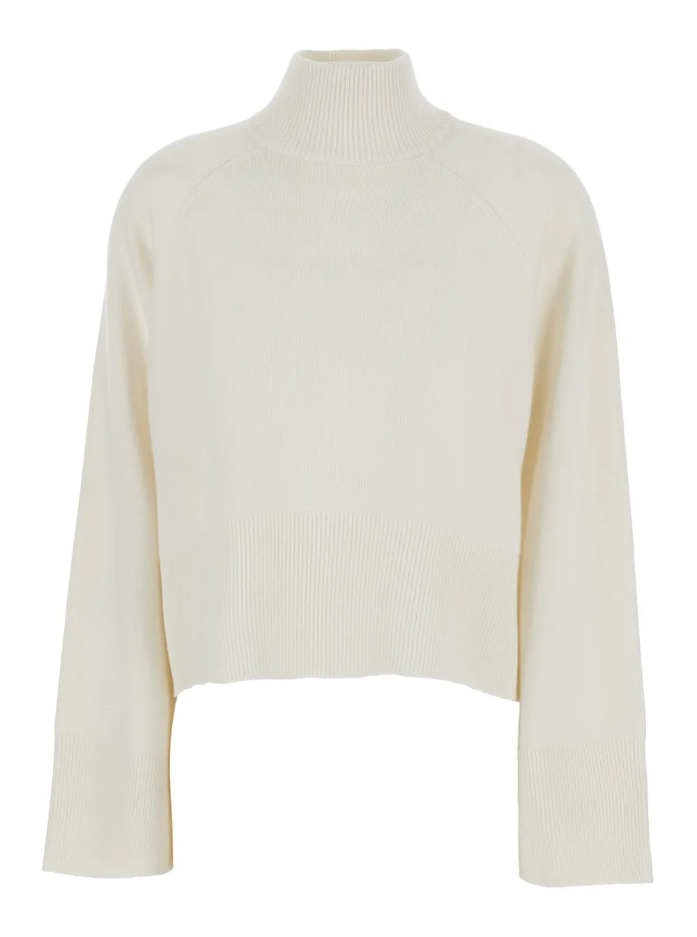 Weißer Pullover mit Stehkragen und Monil-Detail hinten aus Kaschmir Damen