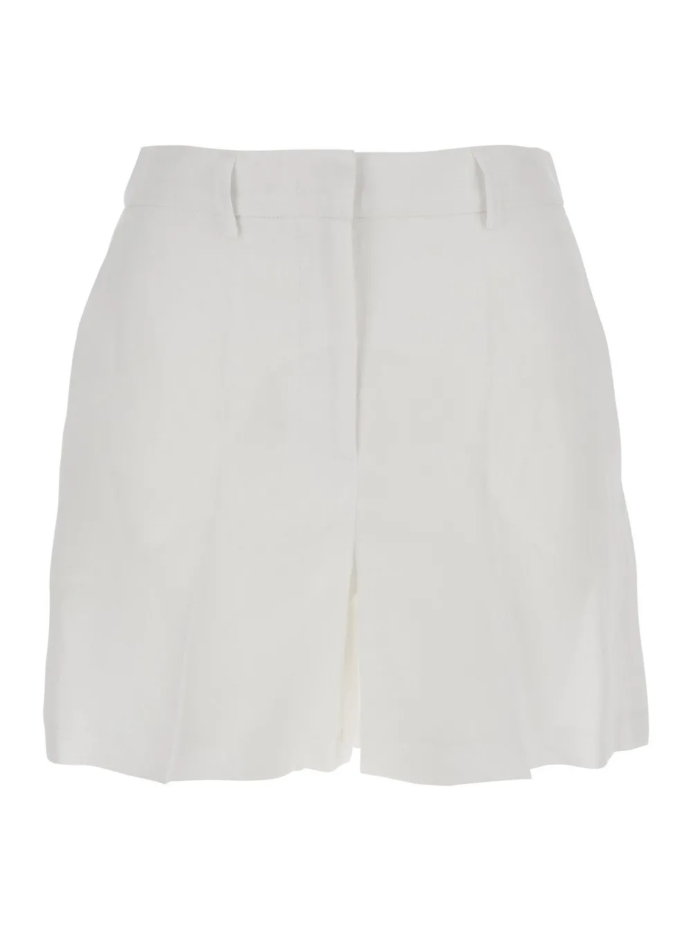 Weiße Shorts mit Gürtelschlaufen an der Taille aus Leinen Damen