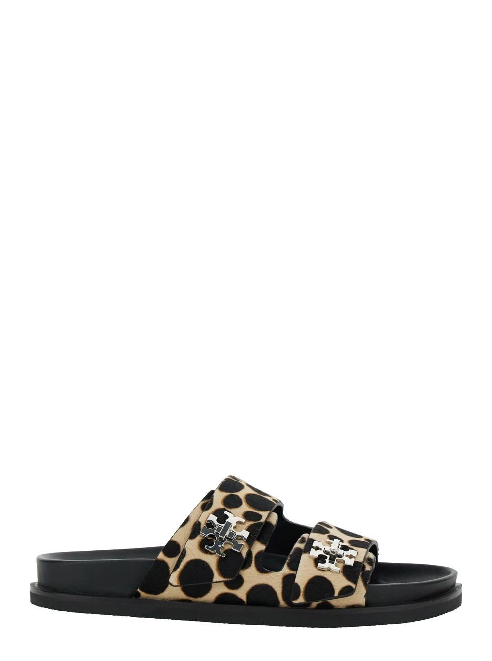 Sandalen "Turnlock" für Damen aus Leder in Braun mit doppeltem Riemen und Leopardendruck