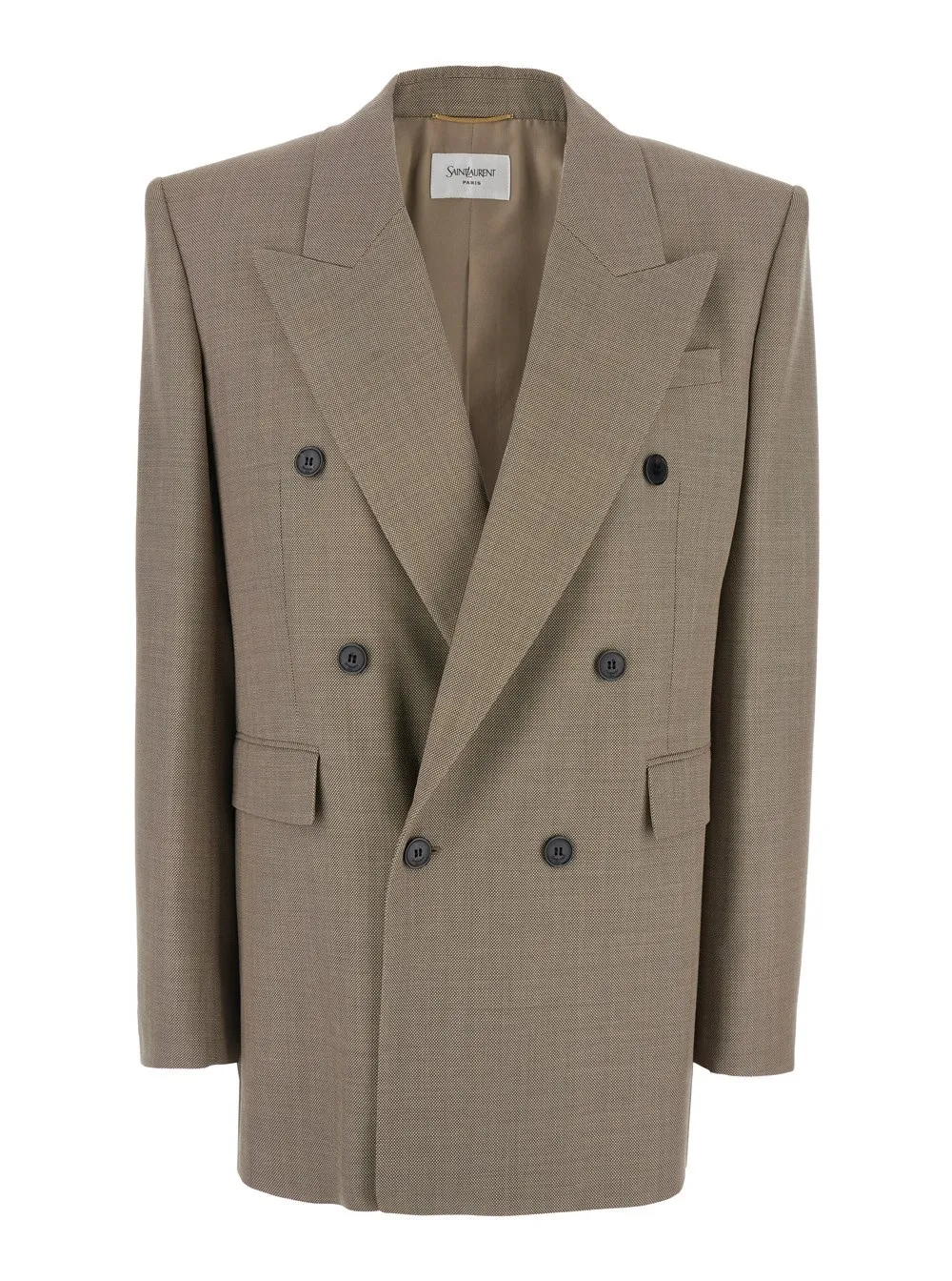 Beigefarbene doppelreihige Jacke mit Schirm aus Wolle Damen