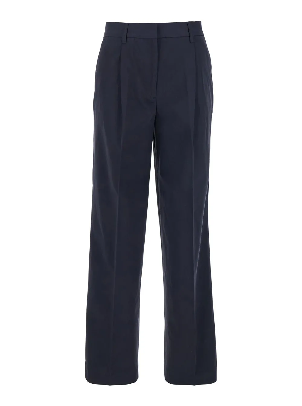 Blaue Hose mit Gürtelschlaufen und Abnäher-Details aus Baumwolle Damen