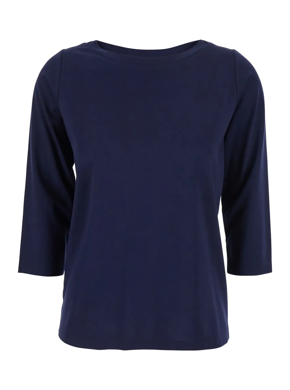 Blaues T-Shirt mit Rundhalsausschnitt und Dreiviertelärmeln aus Stoff Damen