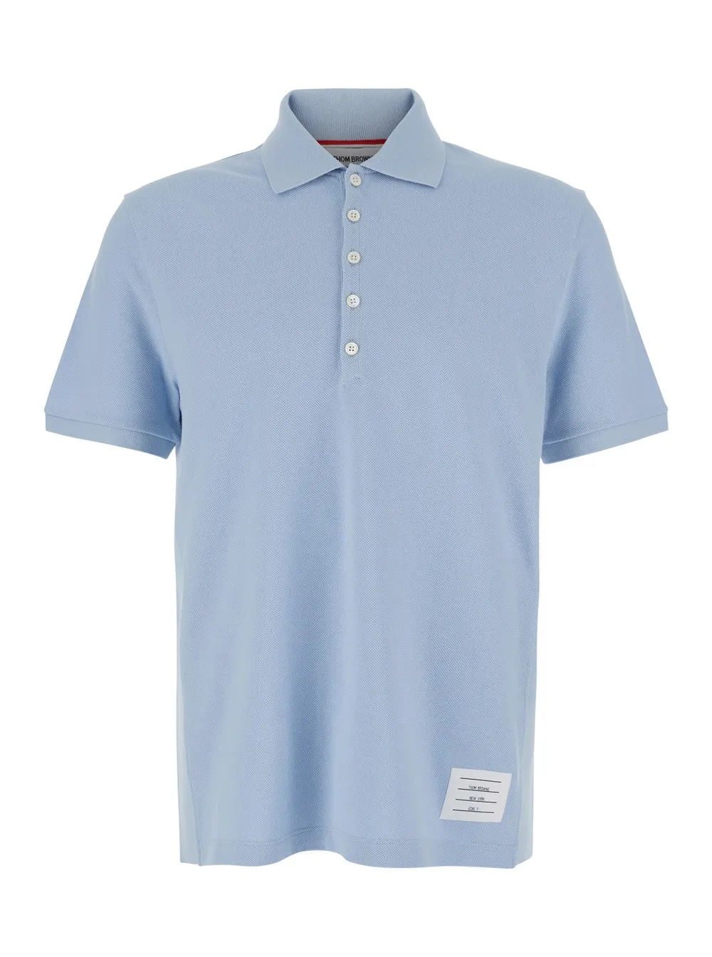 Hellblaues Polohemd mit Vier-Streifen-Detail und Logoaufnäher vorne aus Baumwolle Herren