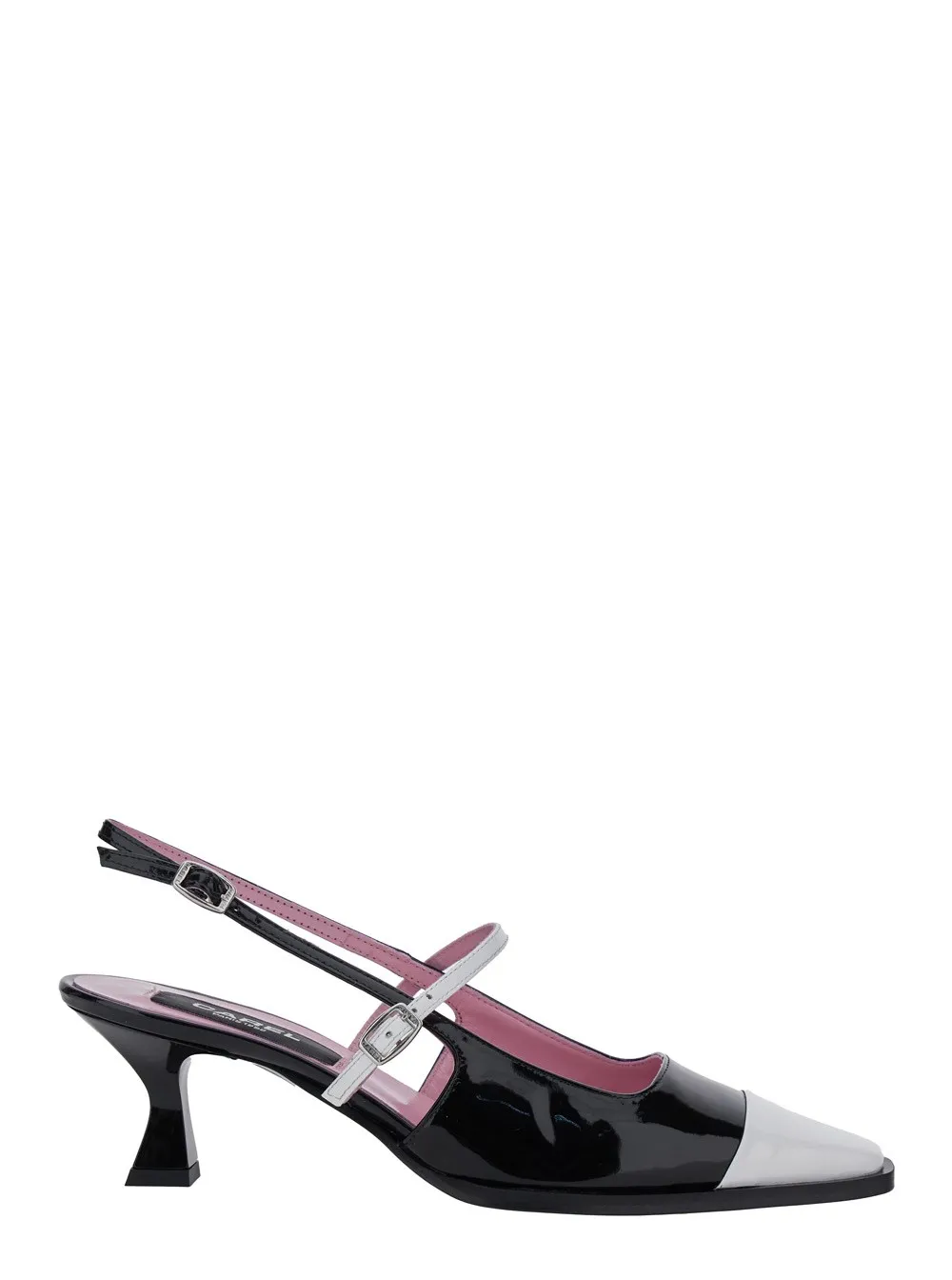 Schwarze Slingback-Pumps "Cecile" mit kontrastierender Spitze und geformtem Absatz aus Leder Damen