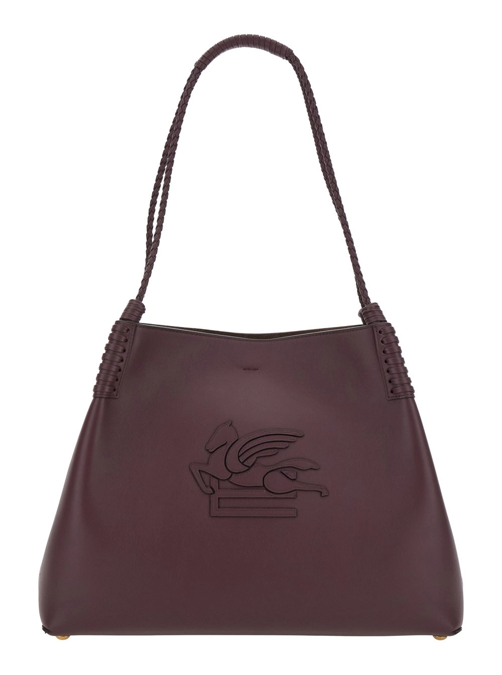 Große Umhängetasche "Libra" aus Bordeaux mit Logostickerei vorne und geflochtenen Griffen aus Leder Damen