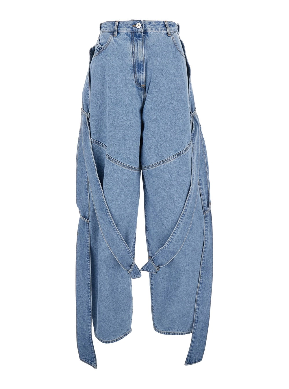 Blaue Jeans mit Maxi-Kordelzug vorne und Logoaufnäher hinten aus Denim Damen