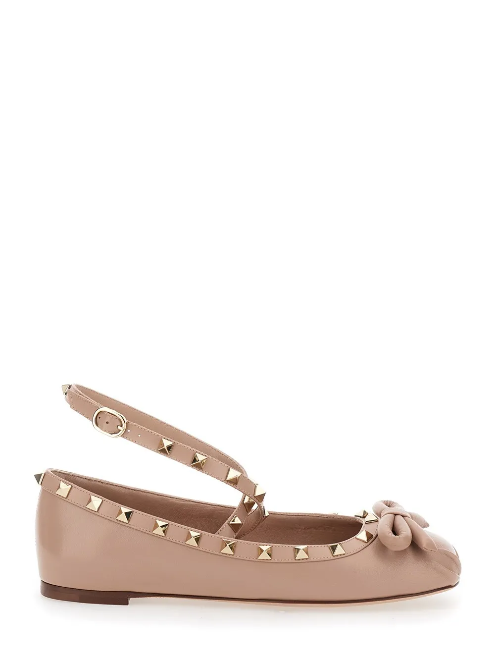 Ballerinas "Rockstud" für Damen aus Leder in Beige mit Nieten und Schleife
