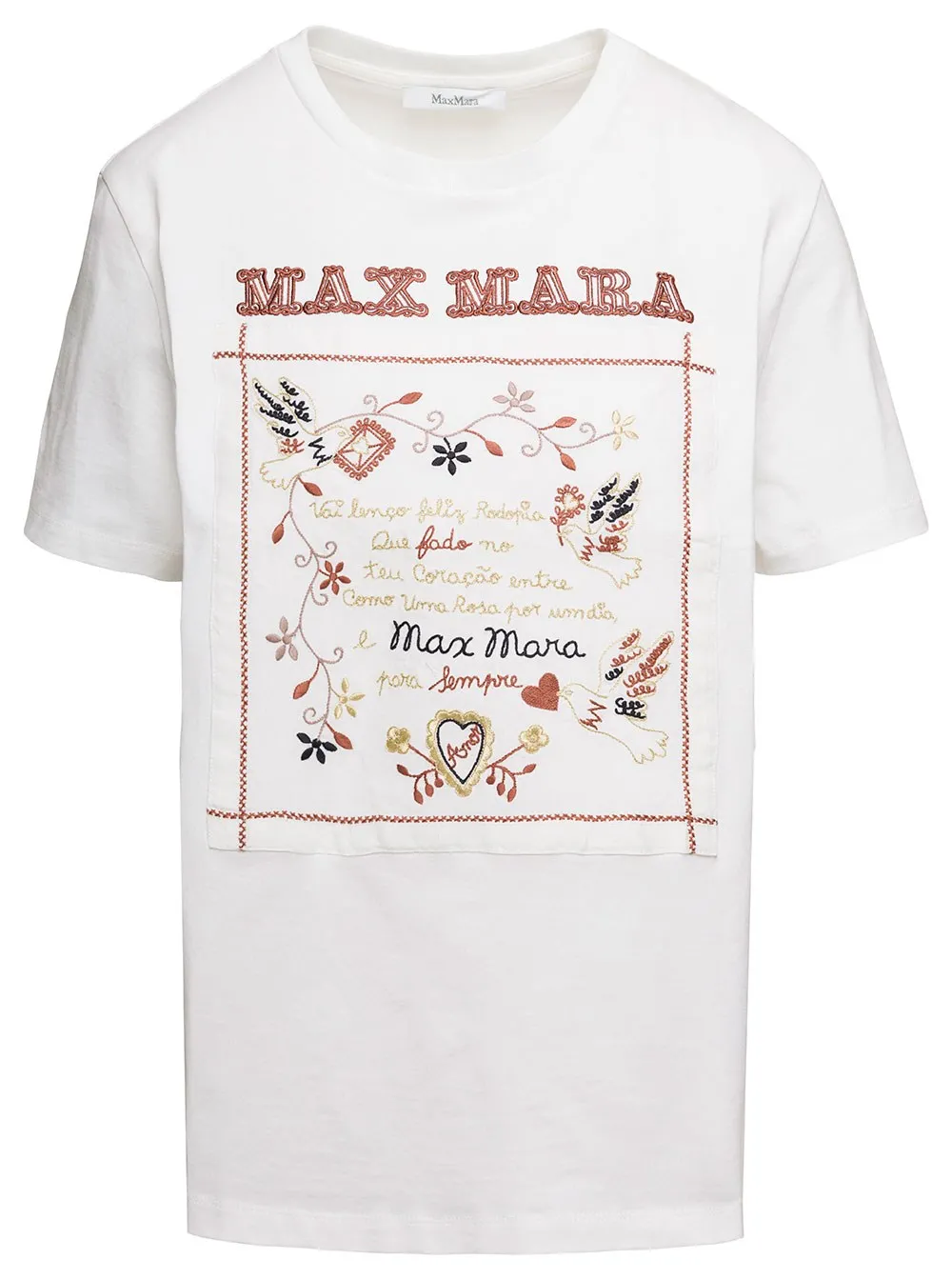 T-Shirt für Damen aus Baumwolle in Weiß mit Rundhalsausschnitt und Logo-Stickerei