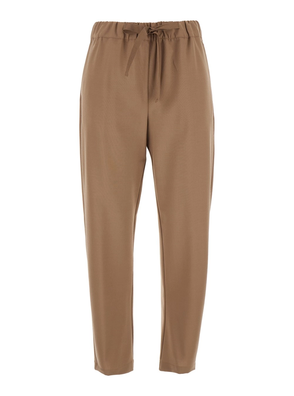 Beige Cropped-Hose "Buddy" mit Kordelzug in der Taille aus Baumwolle Damen