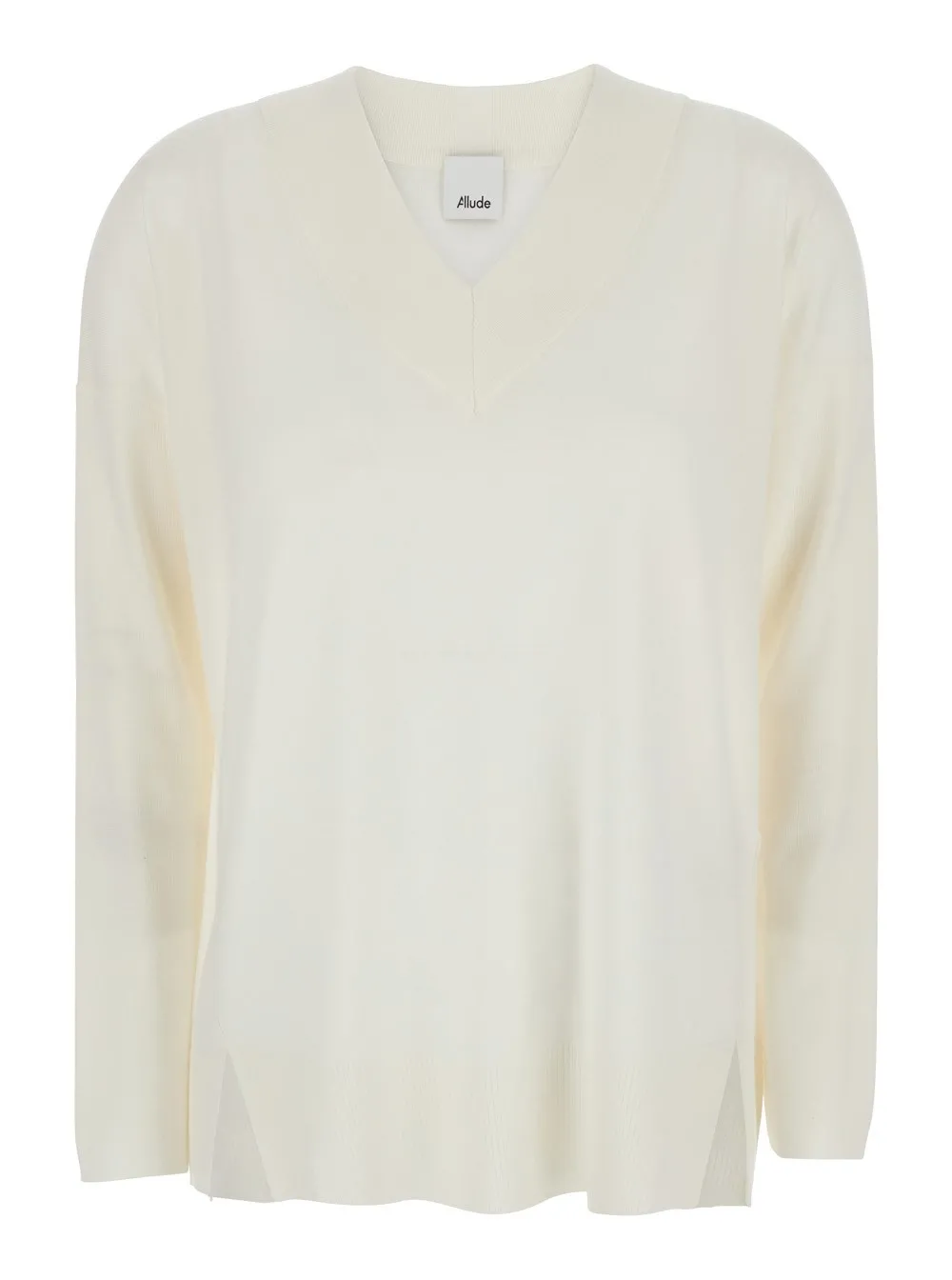 Weißer Pullover mit V-Ausschnitt aus Wolle Damen