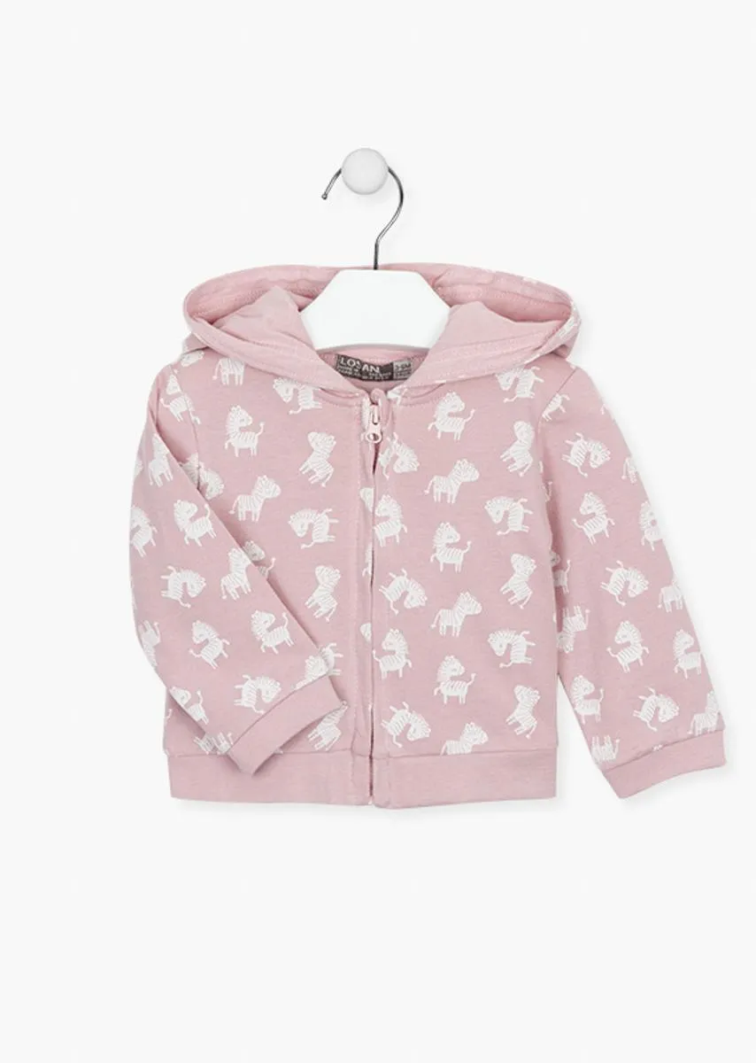 Sweatjacke "Zebra" mit Kapuze, Baumwolle, altrosa