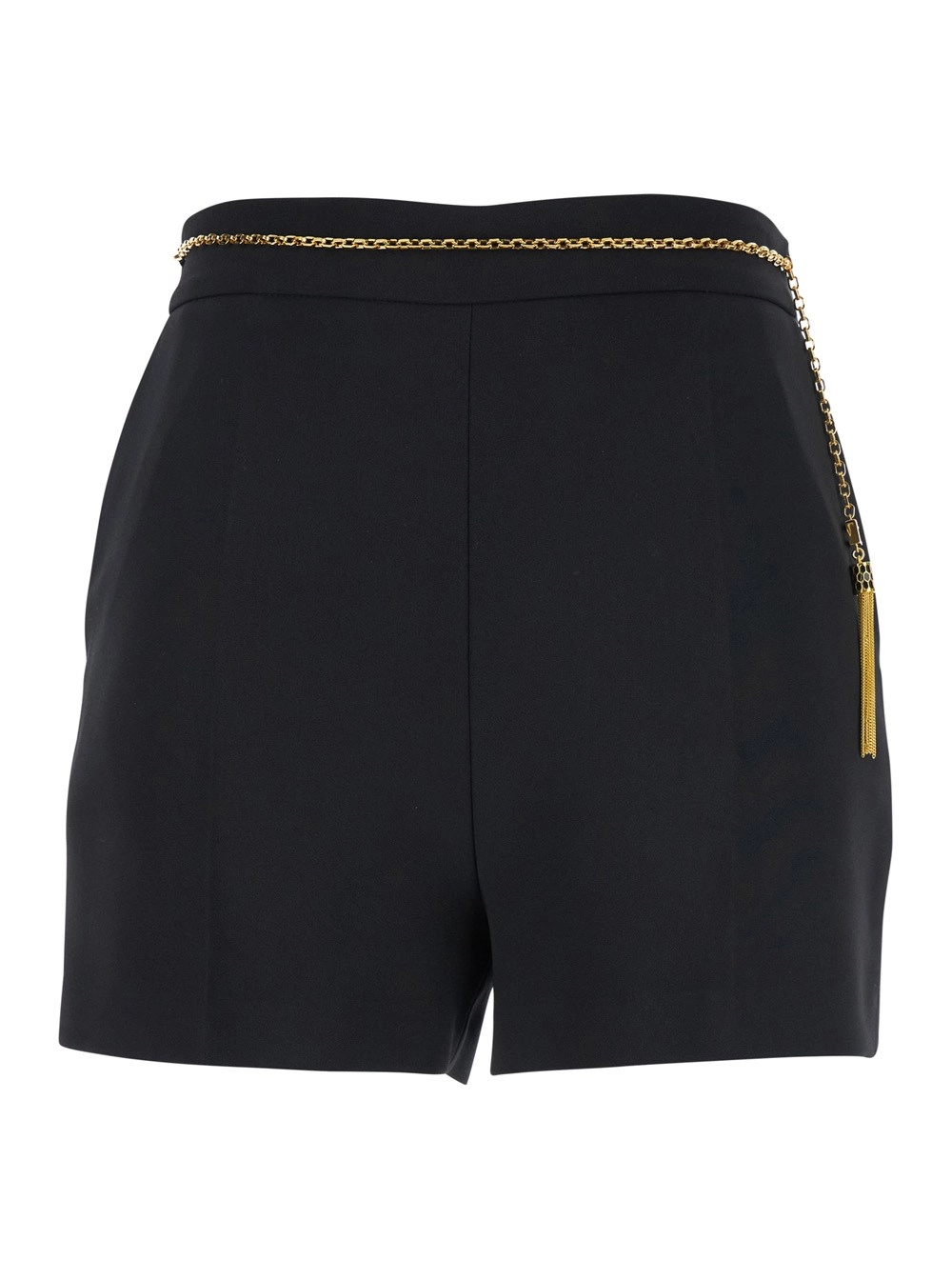 Schwarze Shorts mit Metallic-Anhänger und aufgesetzten Taschen aus Stoff Damen